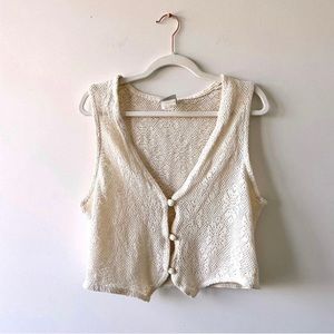 Vintage Crochet Cream Vest Medium Coastal Cottagecore Boho